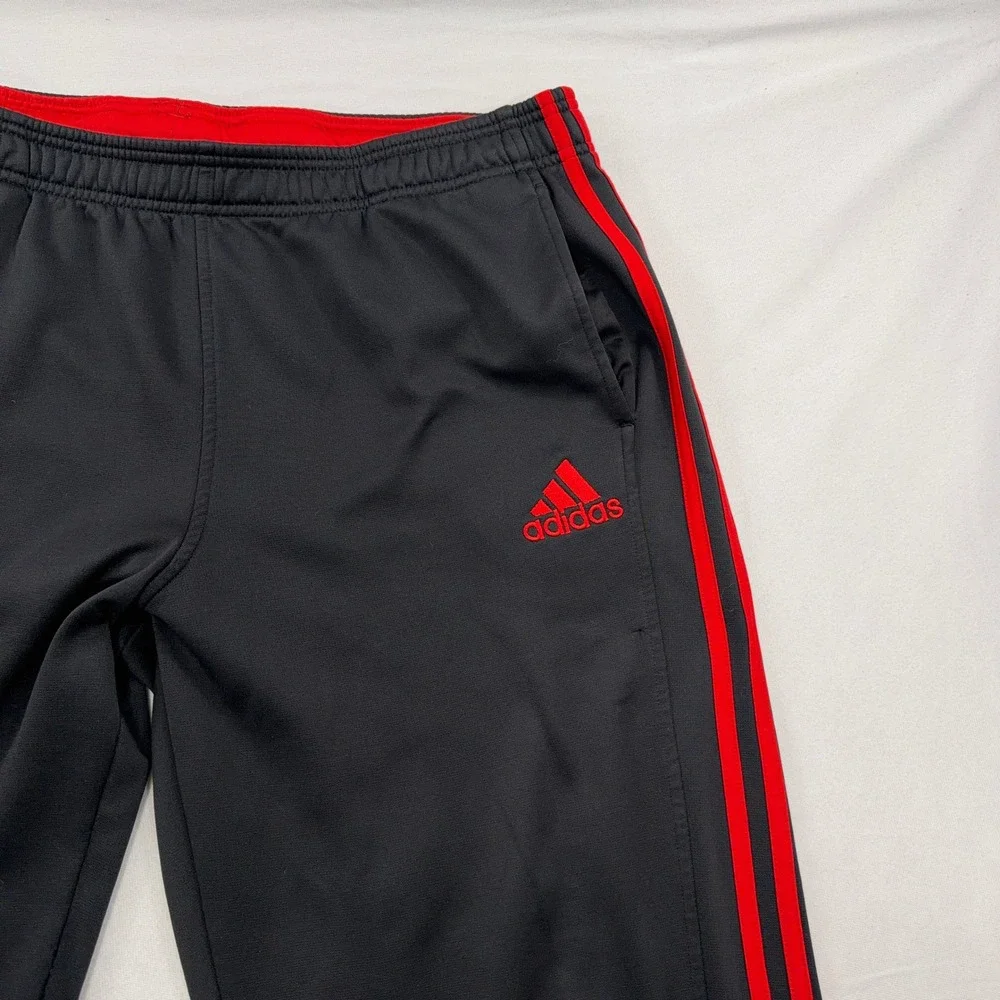 Adidas Track Pants 3-Stripe Athletic Fleece Lined Black Red Mens XL